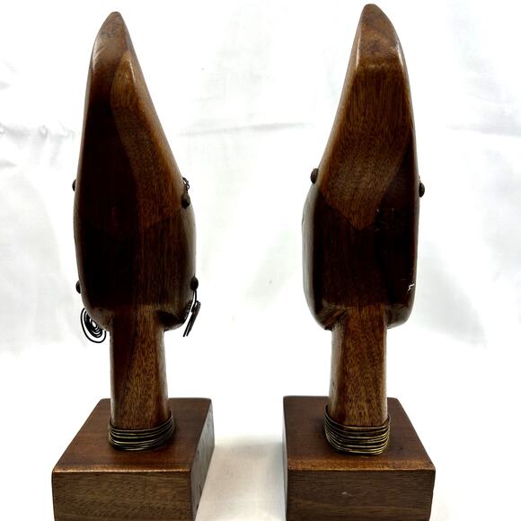 set African Vintage Statues Art Collectible couple with jewelry hand carved Bust - Picture 4 of 7